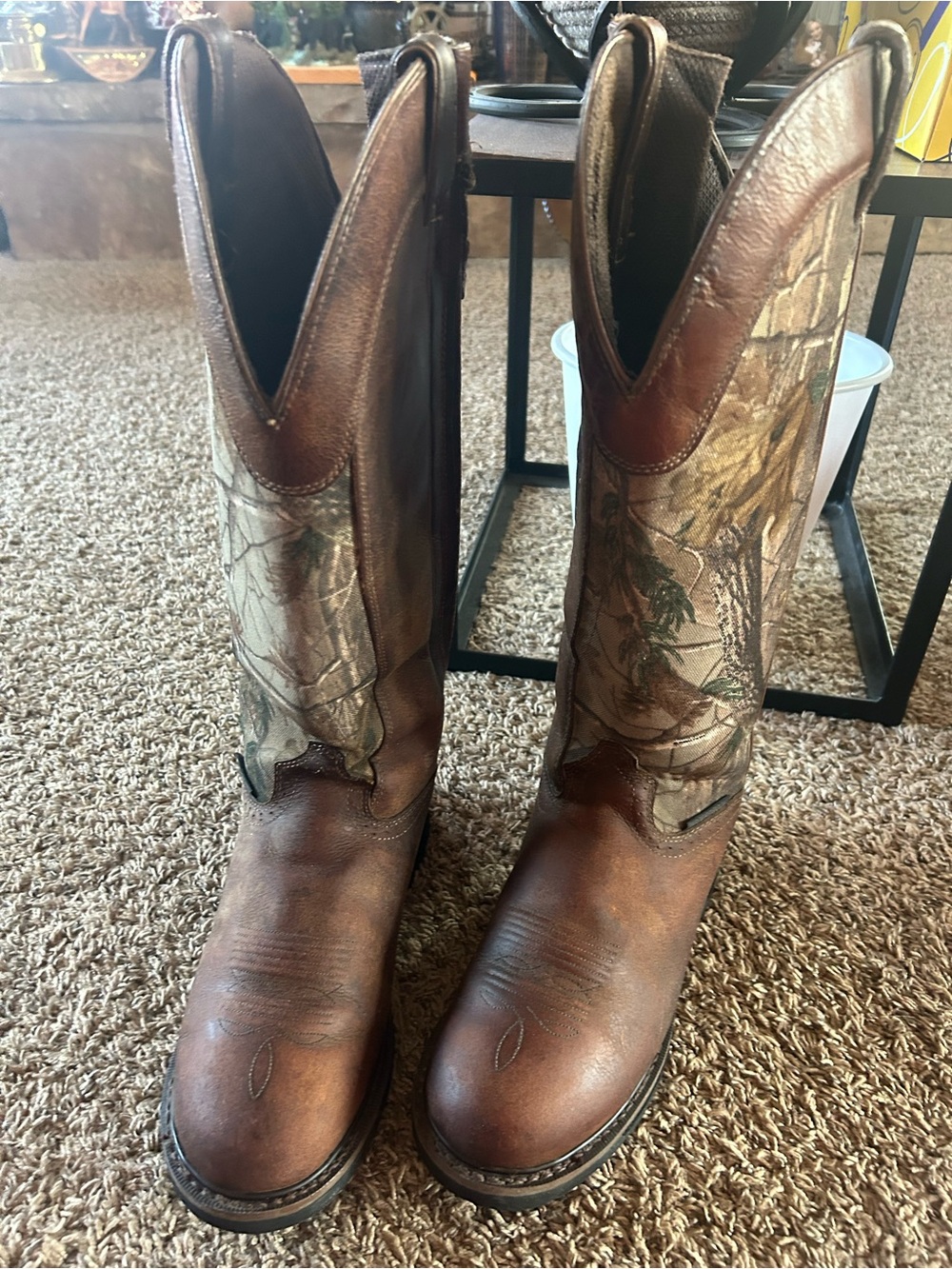 Brown Leather & Camo Tall Western Justin Work Boots